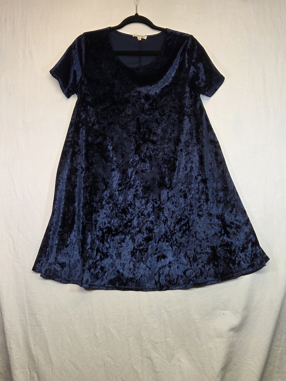 Rolla Coster Navy Blue Crushed Velvet Short Sleeve A-Line Dress Large. #0429